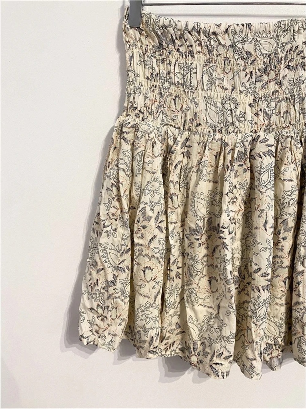Smocked Waist Floral Cream Skater Mini Skirt